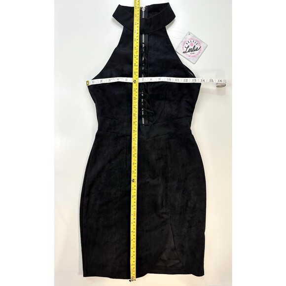 SELFIE LESLIE Helena Halter Dress Suede Mini Lace Up Sleeveless Fitted XS S NEW - Picture 5 of 16
